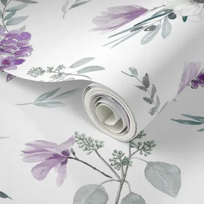 Spoonflower Peel And Stick Wallpaper Lavender Watercolor Floral Pattern 2' X 12' Removable