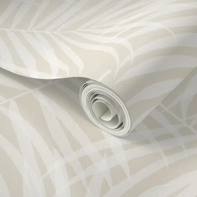 Spoonflower Peel And Stick Wallpaper Layered Palm Leaf Fronds Light Beige - Boho Farmhouse Chic - Casual Coastal
