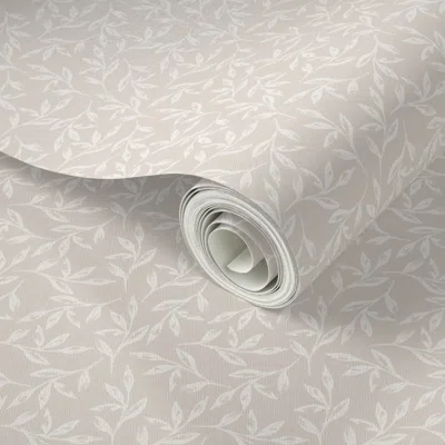 Spoonflower Peel And Stick Wallpaper Leaf Trailing Pattern - Cream On Taupe 2' X 12' Removable