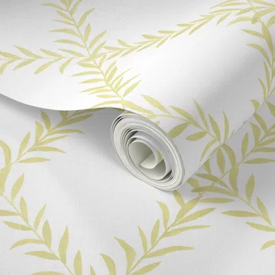 Spoonflower Peel And Stick Wallpaper Leafy Trellis Golden On White 2' X 12' Removable