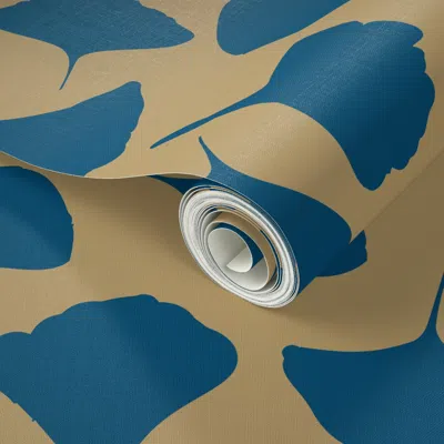 Spoonflower Peel And Stick Wallpaper Leaves In Gold And Blue  Removable In Multi