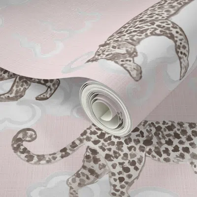 Spoonflower Peel And Stick Wallpaper Leopard Clouds Tan On Pale Pink  Removable In Multi