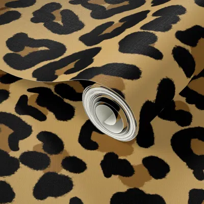 Spoonflower Peel And Stick Wallpaper Leopard Print Xxl - Tan & Dark Tan 2' X 12' Removable