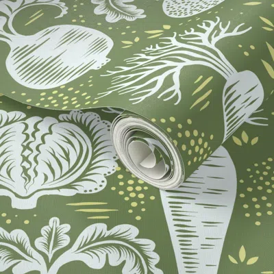 Spoonflower Peel And Stick Wallpaper Lettuce Turnip The Beet - Green 2' X 12' Removable