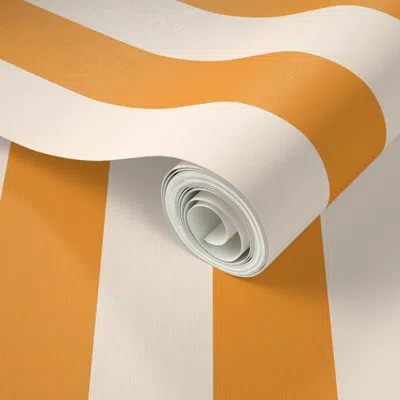 Spoonflower Peel And Stick Wallpaper Lg- Thick Stripes- Bright Orange & Pastel Orange Cream Vertical Stripes  Re In Multi