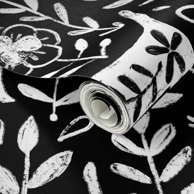 Spoonflower Peel And Stick Wallpaper Life Is Better With A Cat. Black And White Floral Kitties And Flowers. Pet  In Multi