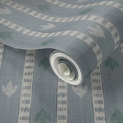 Spoonflower Peel And Stick Wallpaper Light Indigo Blue And Lehigh Green Sparrow Stripe  Removable In Multi