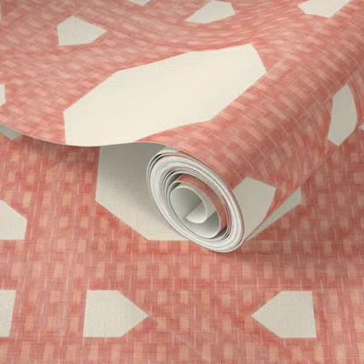 Spoonflower Peel And Stick Wallpaper Light Orange Ikat Chinoiserie Bamboo Classic Cane Pattern Offwhite Burlap L