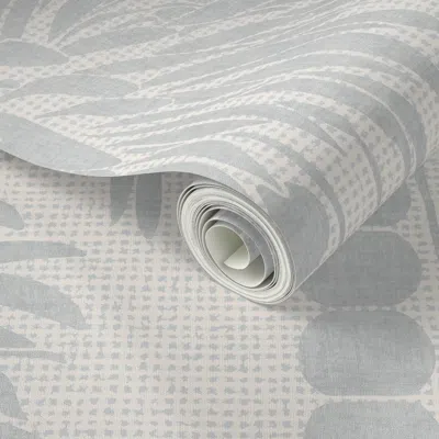 Spoonflower Peel And Stick Wallpaper Light Pastel Blue And White Vertical Stripe Palm Trees For A Boys Nursery   In Gray