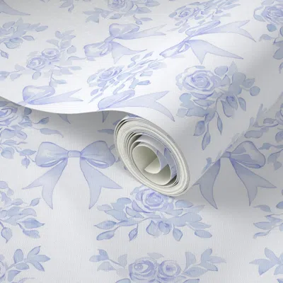 Spoonflower Peel And Stick Wallpaper Light Purple Bows Roses Retro Floral French Country Coquette Preppy 2' X 12