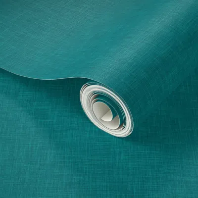 Spoonflower Peel And Stick Wallpaper Linen Aqua Marine 2' X 12' Removable