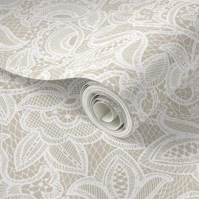 Spoonflower Peel And Stick Wallpaper Linen Lace 2' X 12' Removable