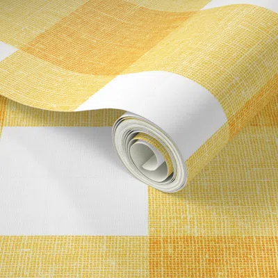Spoonflower Peel And Stick Wallpaper Linen Look Gingham Sunshine Yellow  Removable