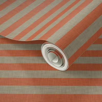 Spoonflower Peel And Stick Wallpaper Linen Orange Stripe 2' X 12' Removable