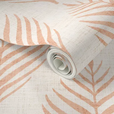 Spoonflower Peel And Stick Wallpaper Linen Palm Frond In Apricot 2' X 12' Removable