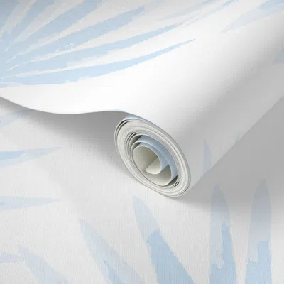 Spoonflower Peel And Stick Wallpaper Linen Palm Leaves Foam Blue 2' X 12' Removable In Multi