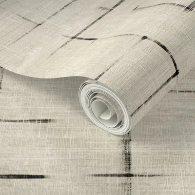 Spoonflower Peel And Stick Wallpaper Linen Plaid Cream Beige And Black Vintage Stripes Fabric Curtains Pillow 2'