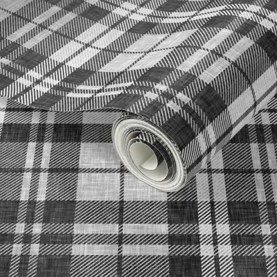 Spoonflower Peel And Stick Wallpaper Linen Plaid - Dark Charcoal 2' X 12' Removable