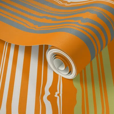 Spoonflower Peel And Stick Wallpaper Lines Like Wood In 70 Retro Orange Blue Green  Removable