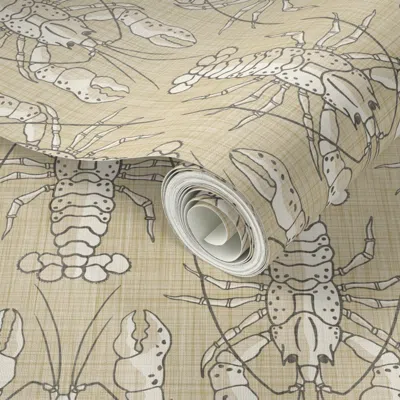 Spoonflower Peel And Stick Wallpaper Lobster Line Up - Medium - Tan - Coastal Calm - Updated Color 3/26  Removab In Neutral
