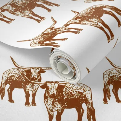 Spoonflower Peel And Stick Wallpaper Longhorn Brown And White 8x8 2' X 12' Removable