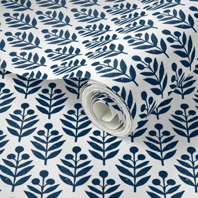 Spoonflower Peel And Stick Wallpaper Lotti Dark Navy And White 2' X 12' Removable