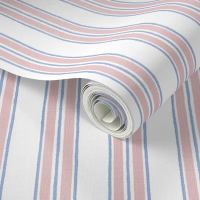Spoonflower Peel And Stick Wallpaper Lotus Flowerand Custom Cornflower Anderson Stripe Copy 2' X 12' Removable