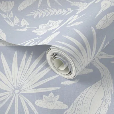 Spoonflower Peel And Stick Wallpaper Low Country Egret Small Anne's Blue 2' X 12' Removable