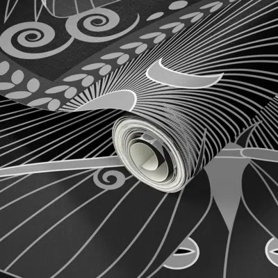 Spoonflower Peel And Stick Wallpaper Luna Moth Ascent-art Deco-mystical Magical-gothic-midnight-black-large 2' X