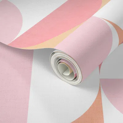 Spoonflower Peel And Stick Wallpaper M - Abstract Geometric Playful Dots Shapes - Pastel Peachy Pink 2' X 12' Re