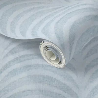 Spoonflower Peel And Stick Wallpaper M / Art Deco Subtle Leaf Arch Scallop / Coastal Calm Beachy Boho Light Blue