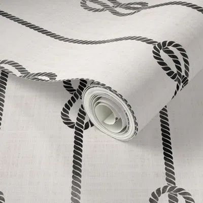 Spoonflower Peel And Stick Wallpaper M Black Nautical Rope Stripe With Sailor Knots For Bold Coastal Style 2' X  In Neutral