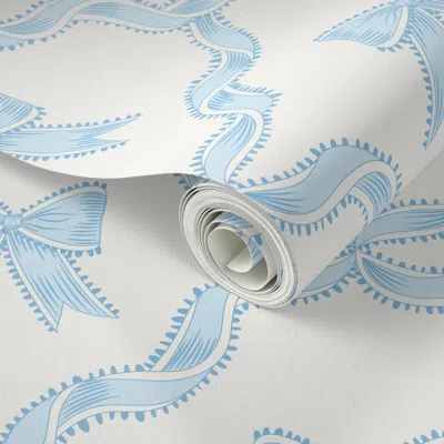 Spoonflower Peel And Stick Wallpaper (m) Blue Bows With Ribbon Diamond Trellis On White Opulence Background 2' X