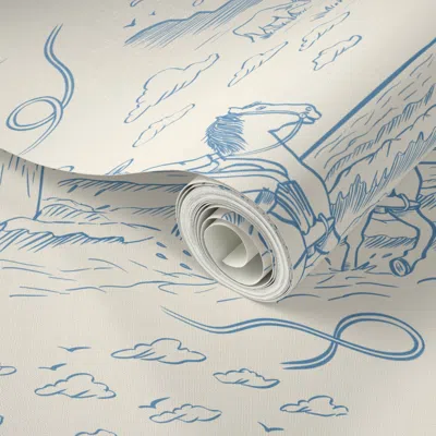 Spoonflower Peel And Stick Wallpaper (m) Coastal Cowgirl Toile De Jouy - Western Americana Country Horses Hats 2