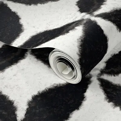 Spoonflower Peel And Stick Wallpaper M) Hand Crochet Circle Diamonds Fur Texture In Black And White Geometric 2'
