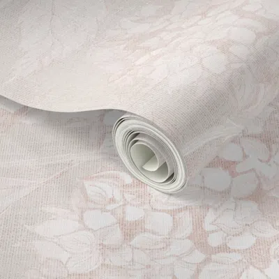Spoonflower Peel And Stick Wallpaper M Japandi Hydrangea Flowers In Soft Monochromatic Muted Peach Beige Rococo  In Pink