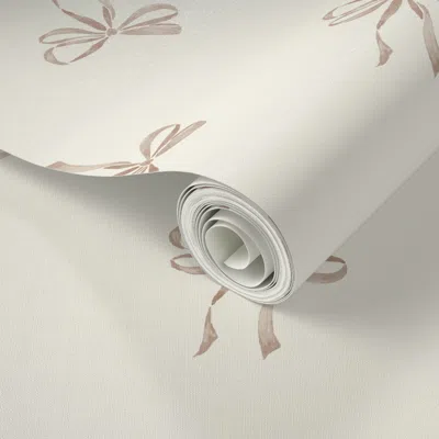 Spoonflower Peel And Stick Wallpaper (m) Multi Directional Monochromatic Mocah Mousse Brown Bows W Cream Bg 2' X