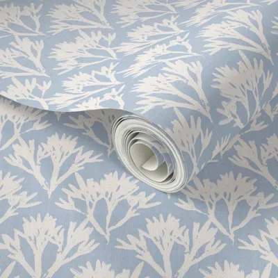 Spoonflower Peel And Stick Wallpaper (m) Seaweed Scallop Muted Blue Neutral 2' X 12' Removable