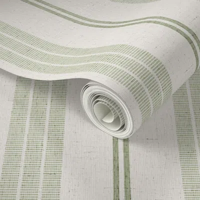 Spoonflower Peel And Stick Wallpaper M Soft Green Tonal Farmhouse Stripes For Serene Cottage Laundry Or Nursery 