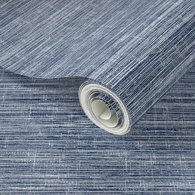 Spoonflower Peel And Stick Wallpaper Magnolia Way Navy/white Linen Grasscloth  Removable