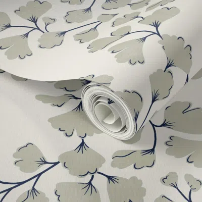 Spoonflower Peel And Stick Wallpaper Maidenhair Fern Paris Rain On Antique White With Navy. Cottagecore Calm 2' 
