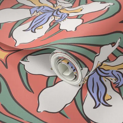 Spoonflower Peel And Stick Wallpaper Majestic African Iris - Salmon Pink (medium) 2' X 12' Removable