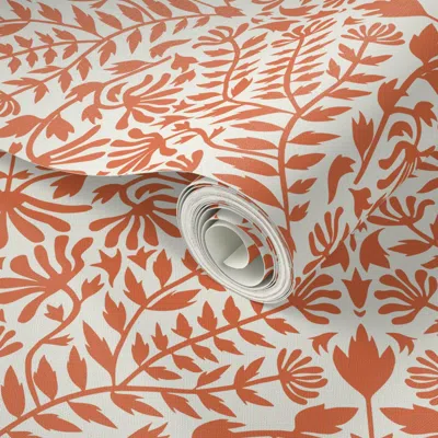 Spoonflower Peel And Stick Wallpaper M-antique Preppy Daisy Ogee Floral Damask Heritage Regencycore Rust Cream 2