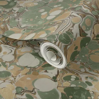 Spoonflower Peel And Stick Wallpaper Marbled Earthy Green And Golden Browns 2' X 12' Removable