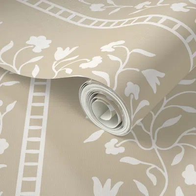 Spoonflower Peel And Stick Wallpaper Margaret Floral Traditional Wavy Stripe On Tan  Removable