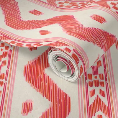 Spoonflower Peel And Stick Wallpaper Mariah Ikat Bright Red 2' X 12' Removable