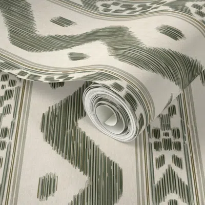 Spoonflower Peel And Stick Wallpaper Mariah Ikat Green Large 2' X 12' Removable