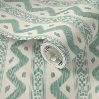 Spoonflower Peel And Stick Wallpaper Mariah Ikat Small Cottage Green 2' X 12' Removable