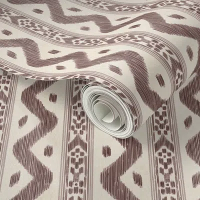 Spoonflower Peel And Stick Wallpaper Mariah Ikat Small Raisin 2' X 12' Removable