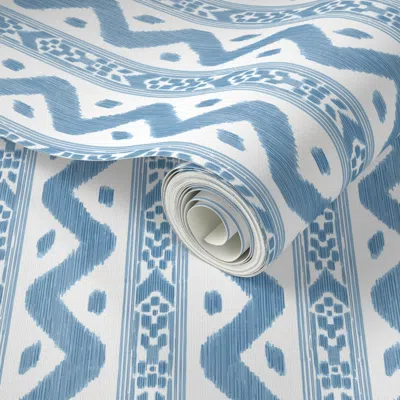 Spoonflower Peel And Stick Wallpaper Mariah Ikat Tiny Light Blue On White 2' X 12' Removable